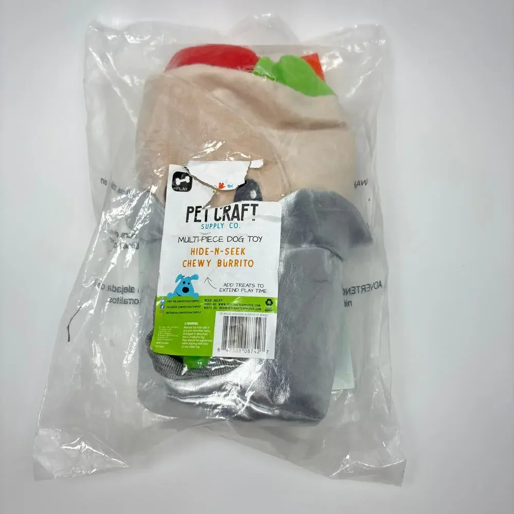 Pet Craft Supply Hide N Seek Plush Dog Toys Squeaky Crinkle Chewy Burrito